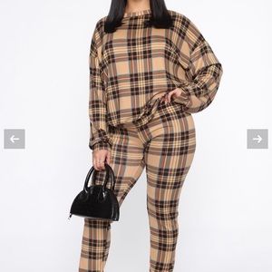 Tan brown plaid lounge set